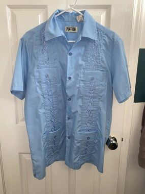 Men's Light Blue Short Sleeve Guayabera Shirt